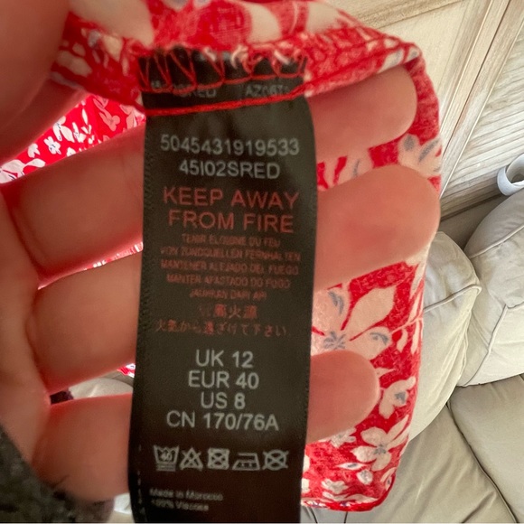 TOP SHOP red & white floral maxi skirt with double slits size:8 - Picture 7 of 11